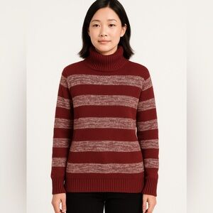 NWOT Eddie Bauer Turtleneck Striped cotton‎ blend Sweater, Burgundy L